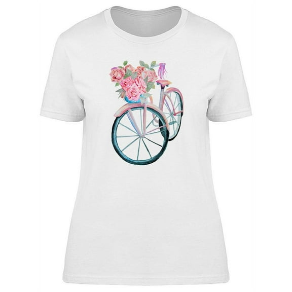 Watercolor Bicycle With Roses T-Shirt Women -Image by Shutterstock, Female Large