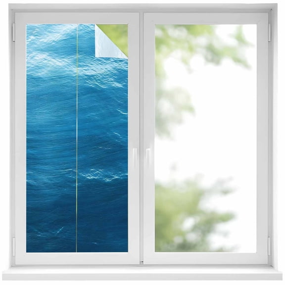 Blue Sea Window Privacy Film Abstract Natural Undersea Gradient Ocean Decorative Glass Window Film UV Blocking Static Cling Non-Adhesive Sticker Covering for Home Door 17.7 x 39.3 inches