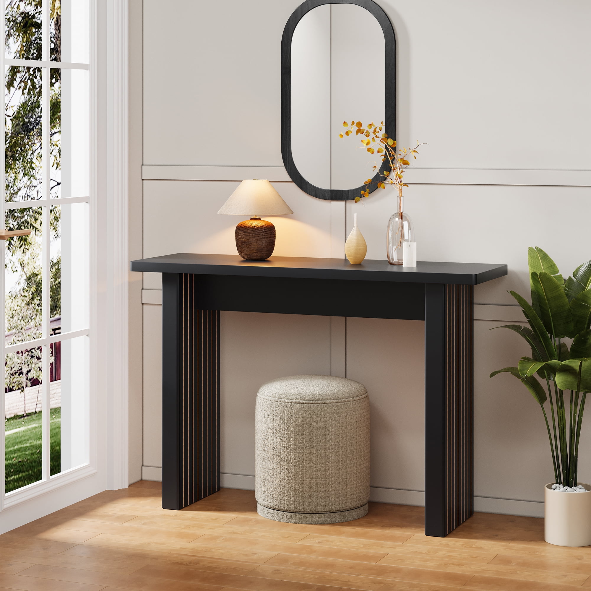 Wirrytor 43-Inch Square Black Console Table for Entryway, Sofa Tables for Living Room, Behind The Couch Table for Living Room, Entryway Table for Entrance, Hallway Table