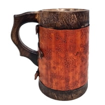 Handmade Wooden Beer Mug with Leather Wrap Medieval Viking Tankard, Mango Wood Renaissance Drinkware Gift