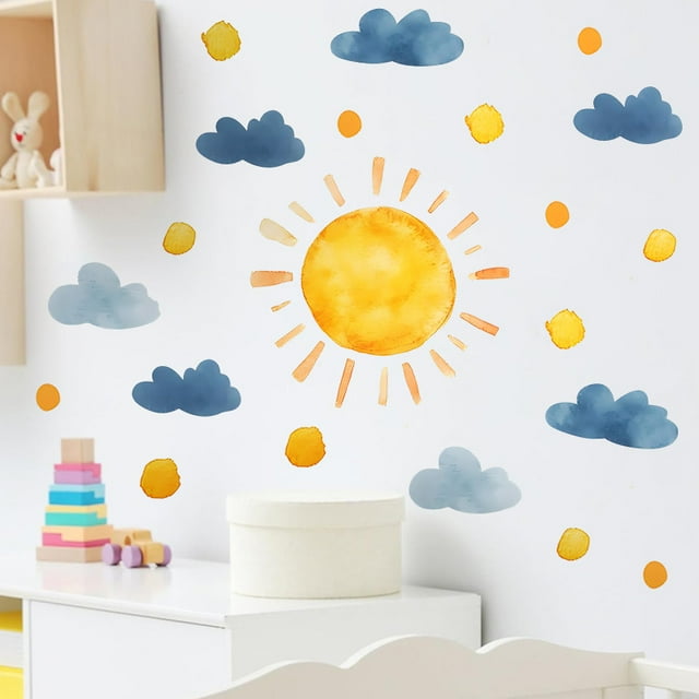 Adhesivos de pared con dibujos animados de sol y nube para habitación infantil, PVC, 30 x 60 cm