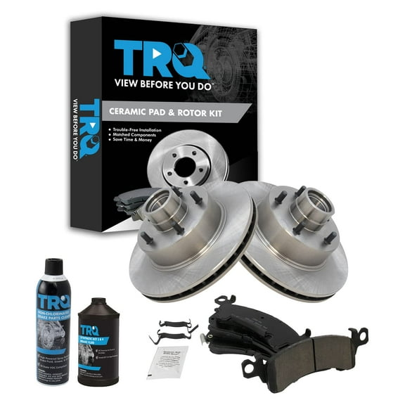 TRQ Front Disc Brake Rotor & Posi Ceramic Pad Kit w/Chemicals BKA18049