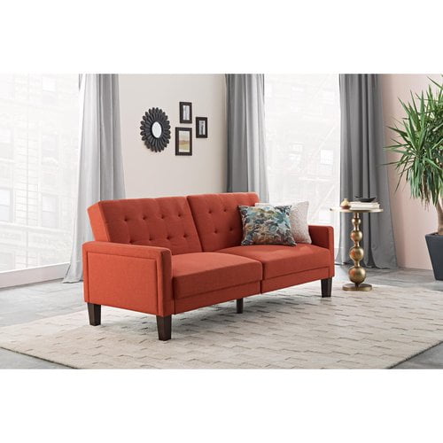 Better Homes & Gardens Porter Fabric Tufted Firm Futon, Paris Coral