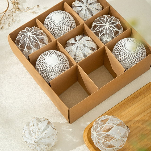 Xihbxyly Juego de Bolas Navideñas con Purpurina Plateada, Plástico Irrompible, 9 Diseños Diferentes, Elegante Adorno para Árbol, Decoración Festiva para Bodas, Fácil de Colgar, Tamaño 24,8 X 24,5 X 8