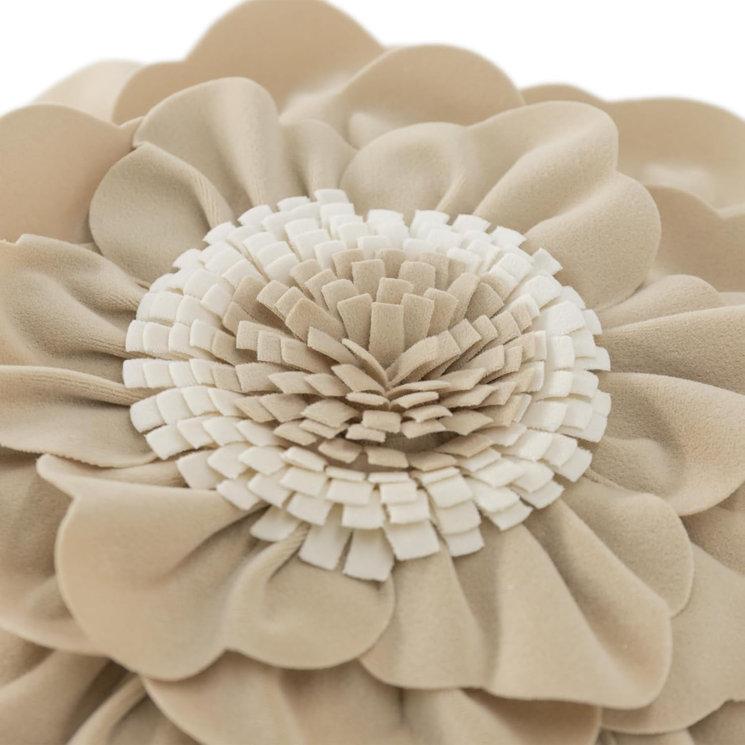JWH 3D Round Handmade Decorative Peony Flower Throw Pillows 14inch Camel