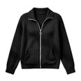 thumbnail image 5 of DailyTrove Women's Ribbed Knit Zip Up Jacket Long Sleeve Stand Collar Casual Outerwear with Pockets, 5 of 5