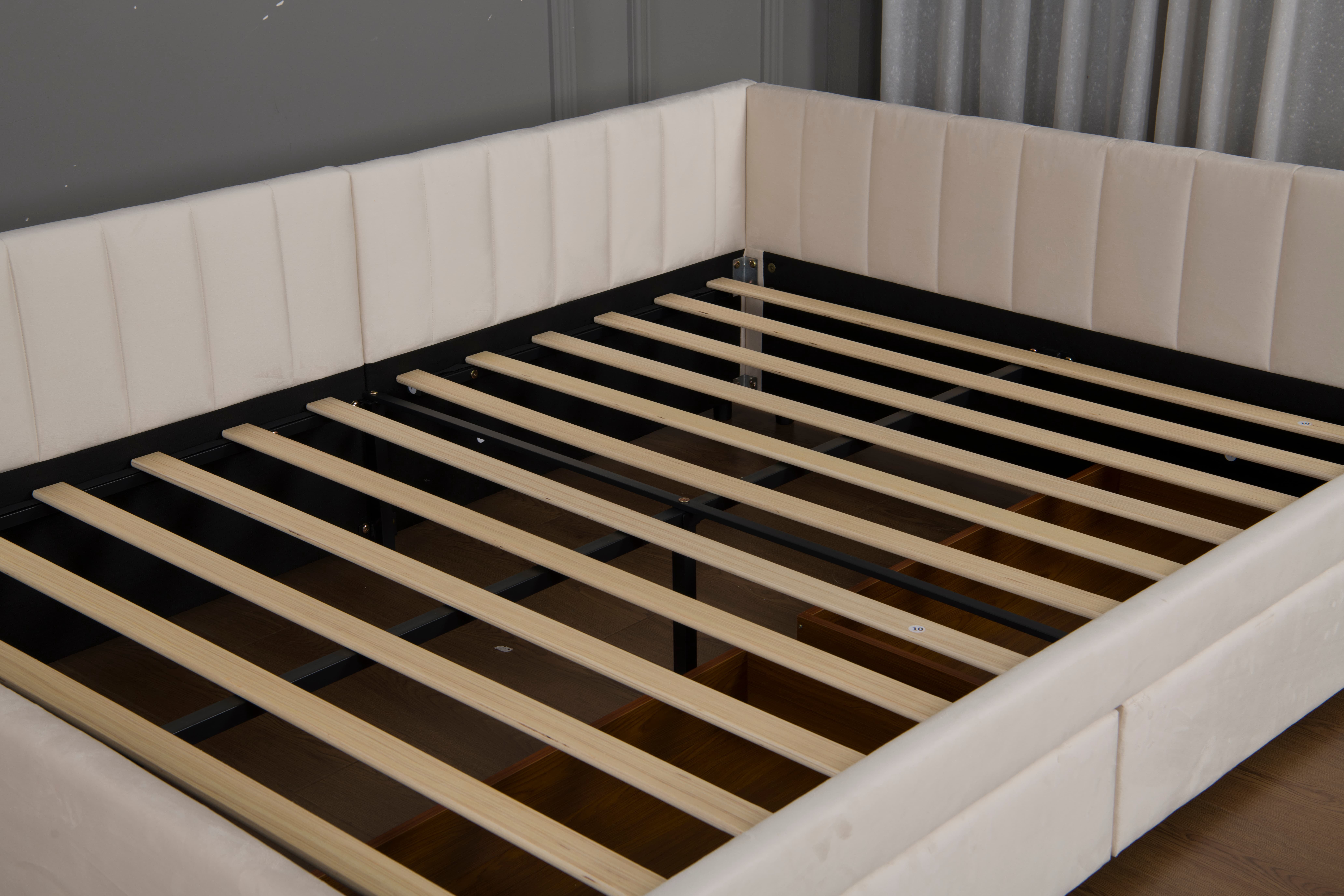 Full Size Daybed 79.1 Inch, Upholstered Corner Bed with L Shaped Headboard and 2 Storage Drawers for Living Room Guest Room, Beige