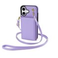 thumbnail image 4 of Wallet Case for iPhone 16 Crossbody with Card Holder Shoulder Strap, Magnetic Flip Folio Purse Case Kickstand PU Leather Shockproof Protective Cover for iPhone 16, Purple, 4 of 9