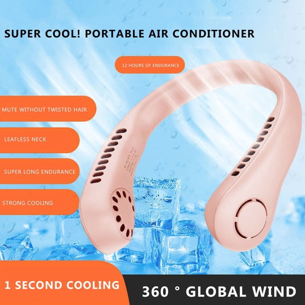 Mini ventilador de cuello colgante sin aspasenfriador de aire de verano recargable por USB (rosa) Wdftyju Libre de BPA