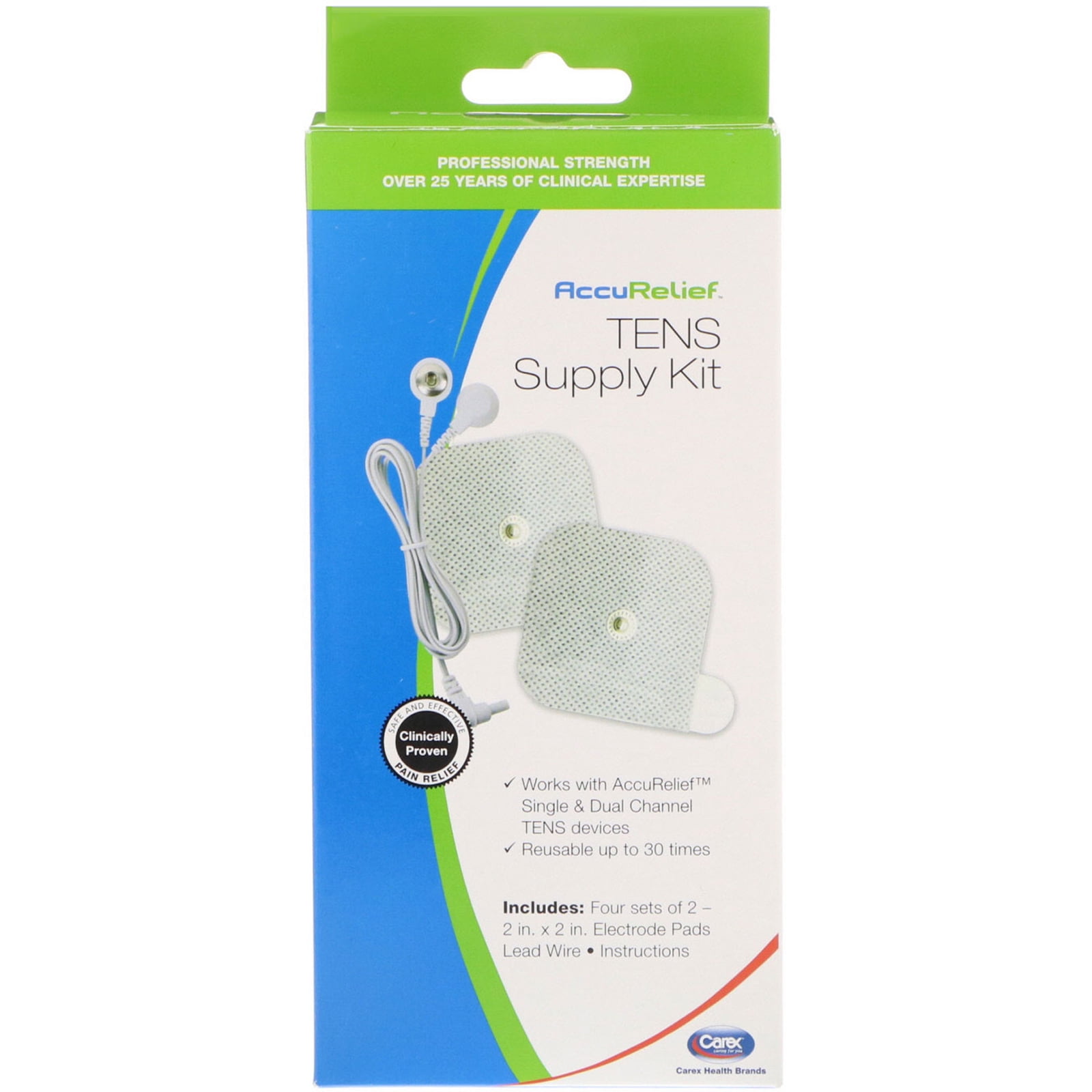 AccuRelief TENS Supply Kit 4 Sets of 2 Electrode Pads 1 Lead Wire