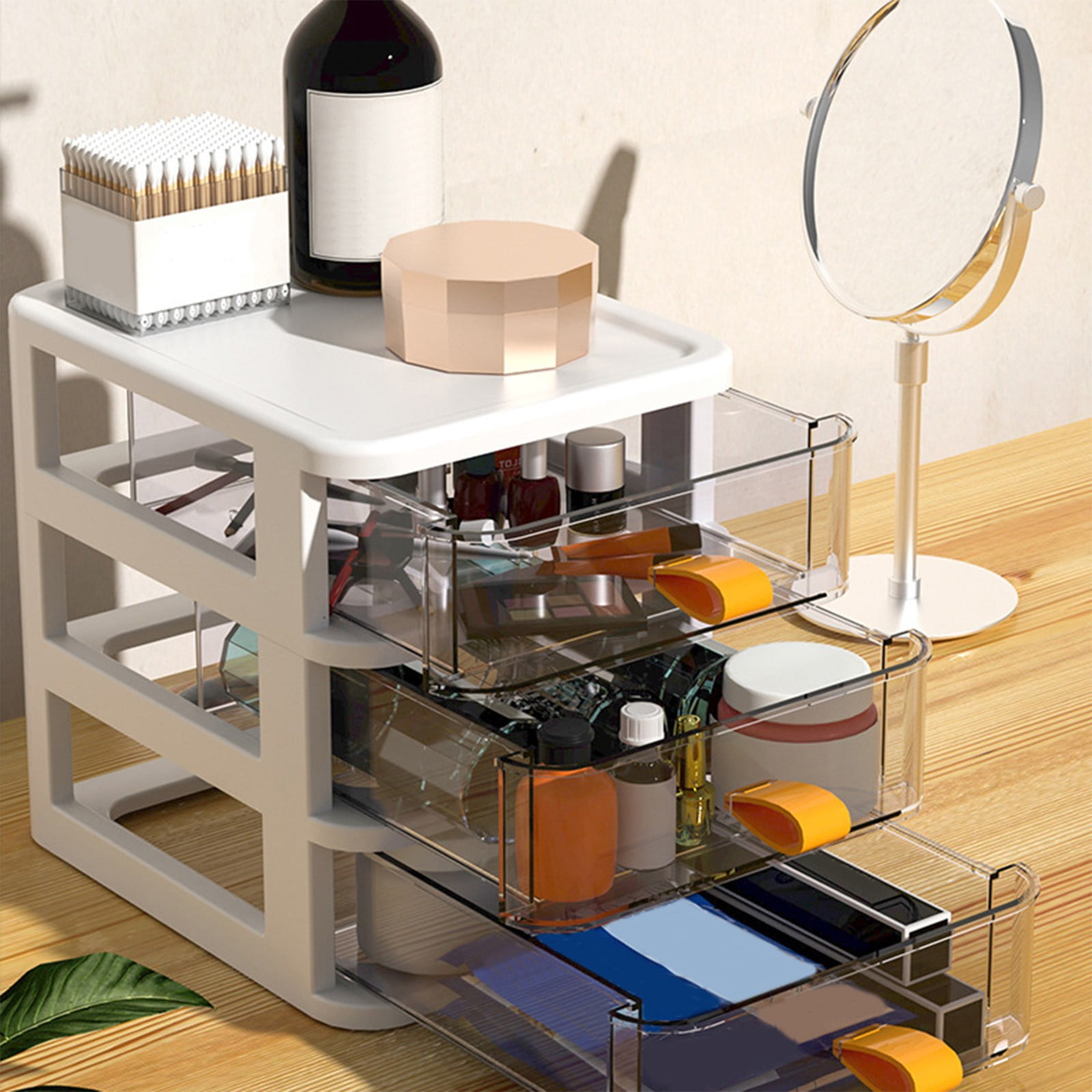 Under $10 Desk Organizer Plastic Storage Cabinet Small Drawer Storage Box for Home Office Supplies(White, 3-Tier)