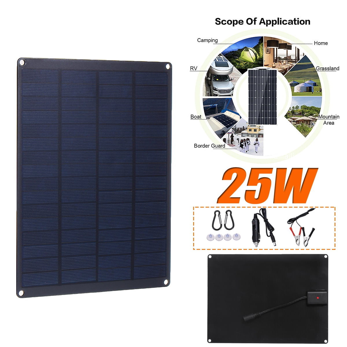 25W 18V Solar Panel Kit for Camping Home RV Car Boat Caravan 12V Battery Charger
