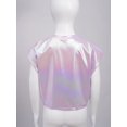 thumbnail image 4 of Haitryli Kids Boys Girls Metallic Dance Top Shiny Cap Sleeve Round Neck T-Shirt Sparkly Casual Shirt Light Purple 9-12, 4 of 5