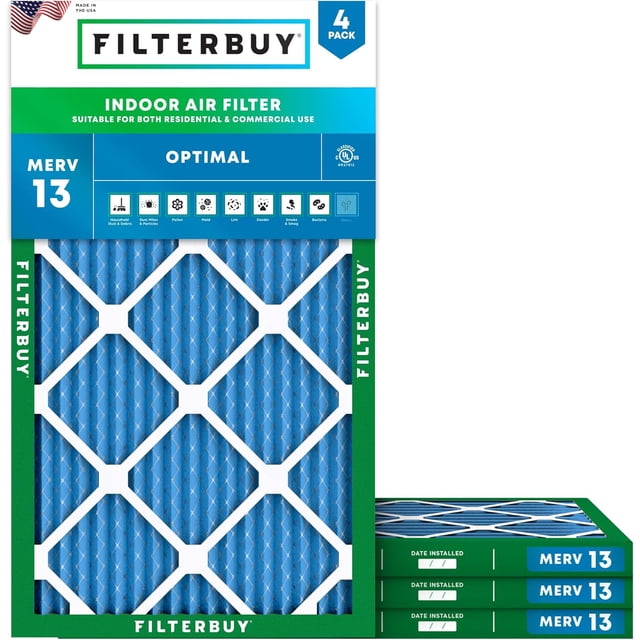 Filterbuy 20x34x1 MERV 13 (MPR 1900) Health Defense, Pleated HVAC AC Furnace Air Filters (4-Pack)