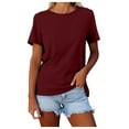 thumbnail image 3 of Loose T Shirts for Women Solid Color Crew Neck Tee Summer Breathable Casual Short Sleeve Top Wine XXL, 3 of 7