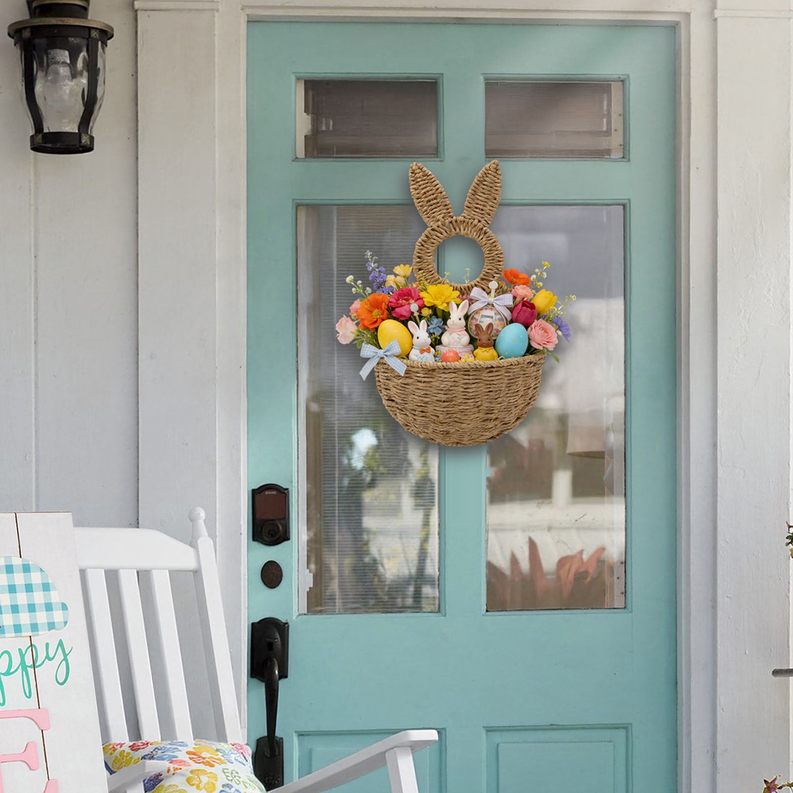 Hare Shape Basket Woven Plastic Easter Basket Wall Ornament For Holiday Decoration Indoor and Outdoor Display