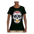 thumbnail image 2 of Wild Bobby Day Of The Dead Sugar Skull Pop Culture Women Graphic Tee, Forest Green, X-Large, 2 of 5