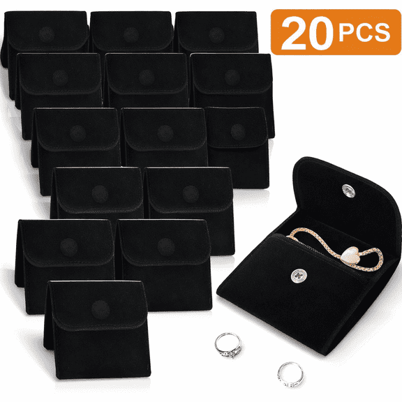 HUIANER 20 Pack Black Velvet Jewelry Pouches, Soft Snap Closure Mini Jewelry Bags for Rings, Necklaces, Earrings, Gifts & Travel Storage