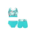 thumbnail image 4 of HULIJA Kids Big Girls 3Pcs Athletic Tankini Swimsuit Crop Top with Boyshorts Briefs Beach Sport Green Palm Leaf 10, 4 of 8