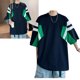 thumbnail image 5 of Camiseta holgada y pesada para hombre Camiseta informal de manga corta con cuello redondo de gran tamaño de poliéster con rayas Azul XL, 5 of 8