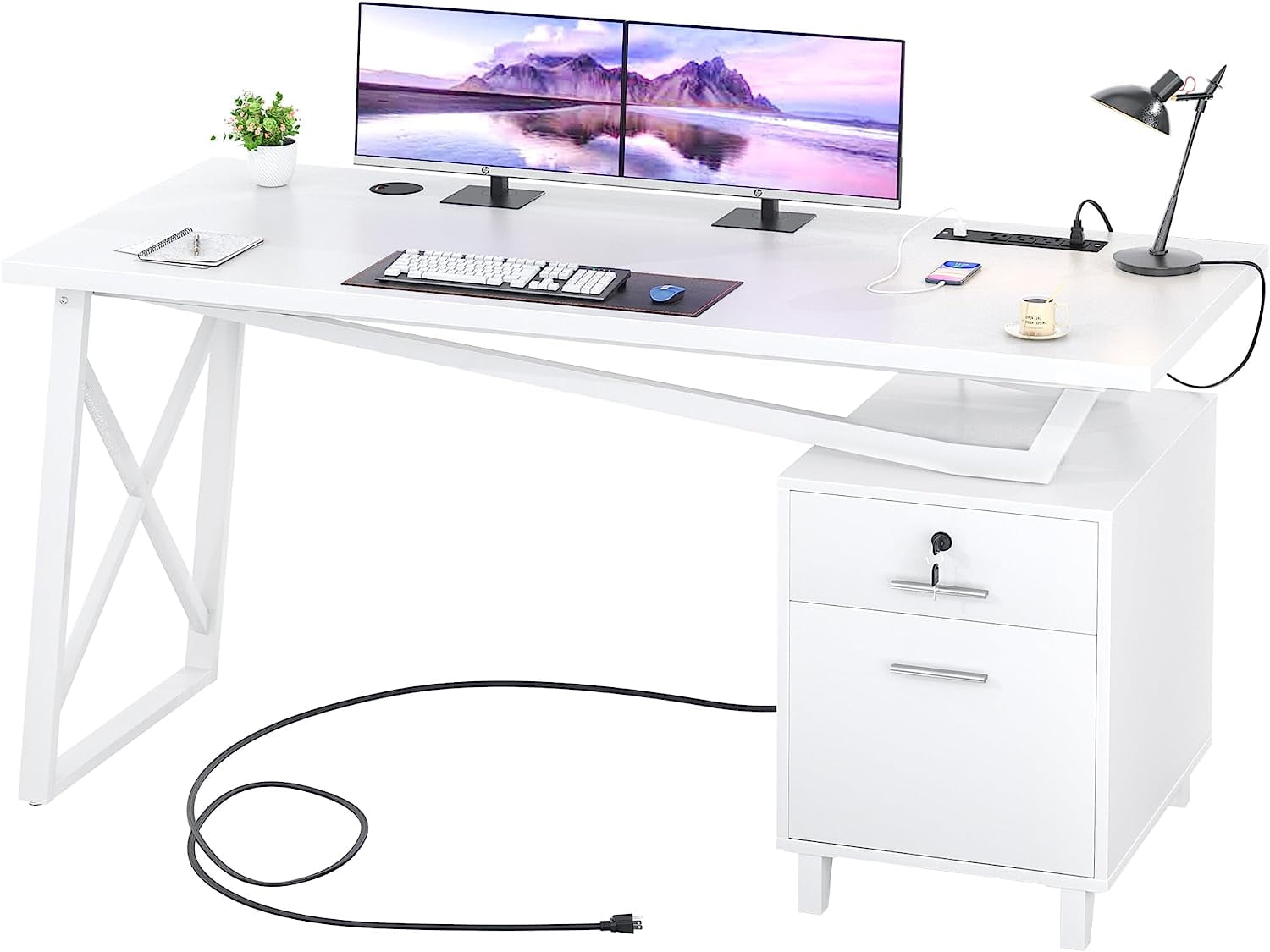Homieasy Computer Desk with File & Charging Station, Heavy Duty