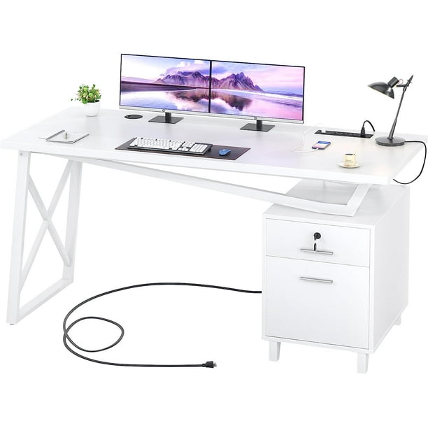 Homieasy Computer Desk with File & Charging Station, Heavy Duty