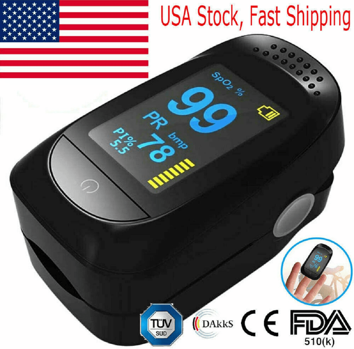 LNGOOR Finger Pulse Oximeter Heart Rate Health Monitor Blood Oxygen Fingertip,SpO2 Monitor Finger for Oxygen(Black)