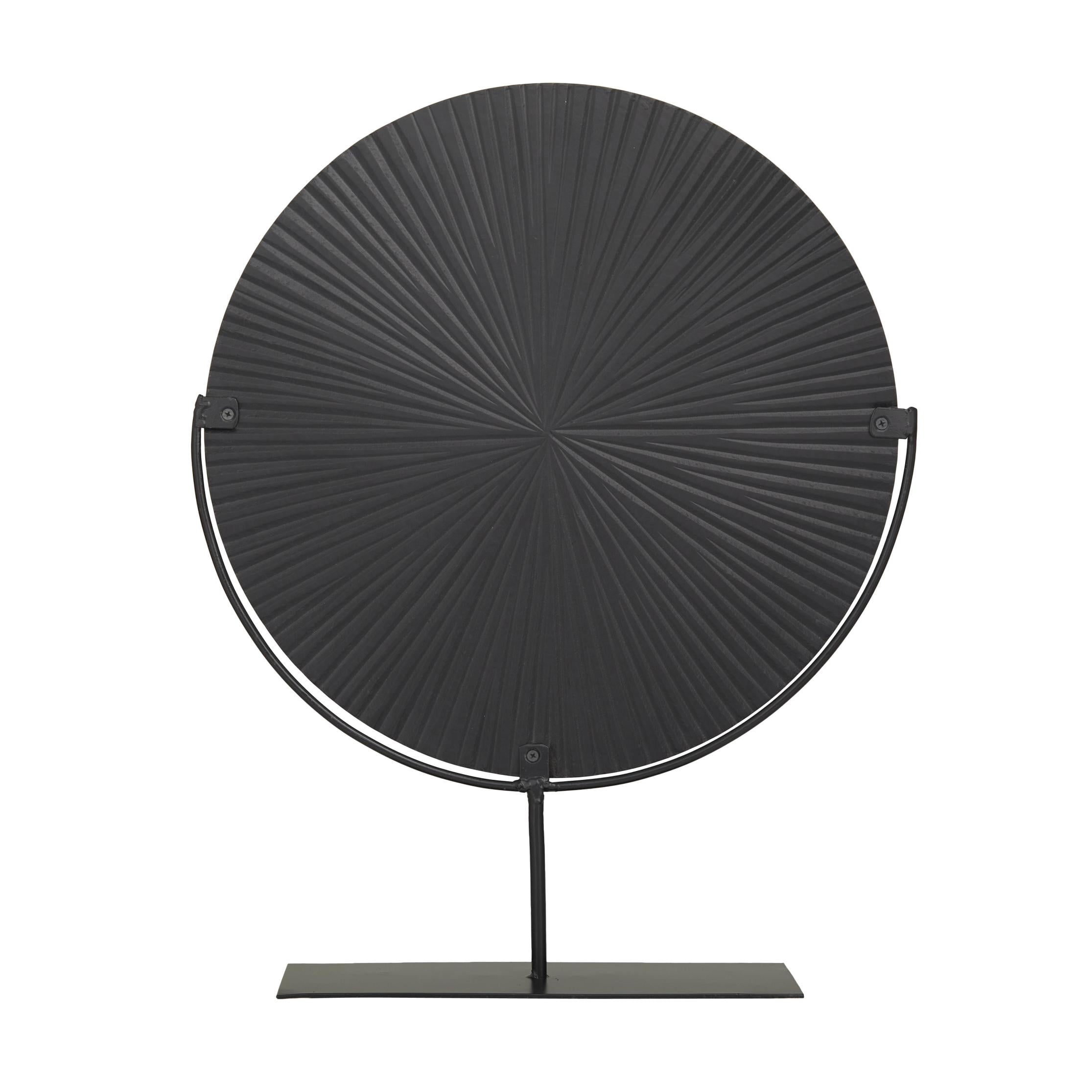 18" x 23" Black Wooden Textured Round Disk Starburst Sculpture with Stand, by CosmoLiving by Cosmopolitan