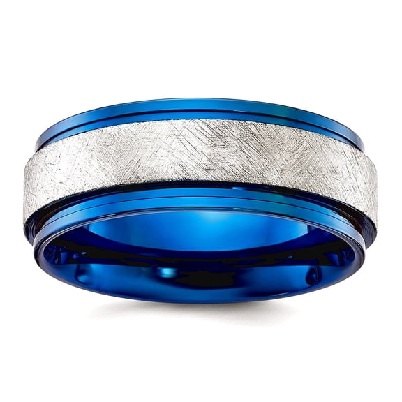 Stainless Steel Polished Blue Ip Plated With Scratch Finish Center 8mm Band Size 10 Ring for Women and Men