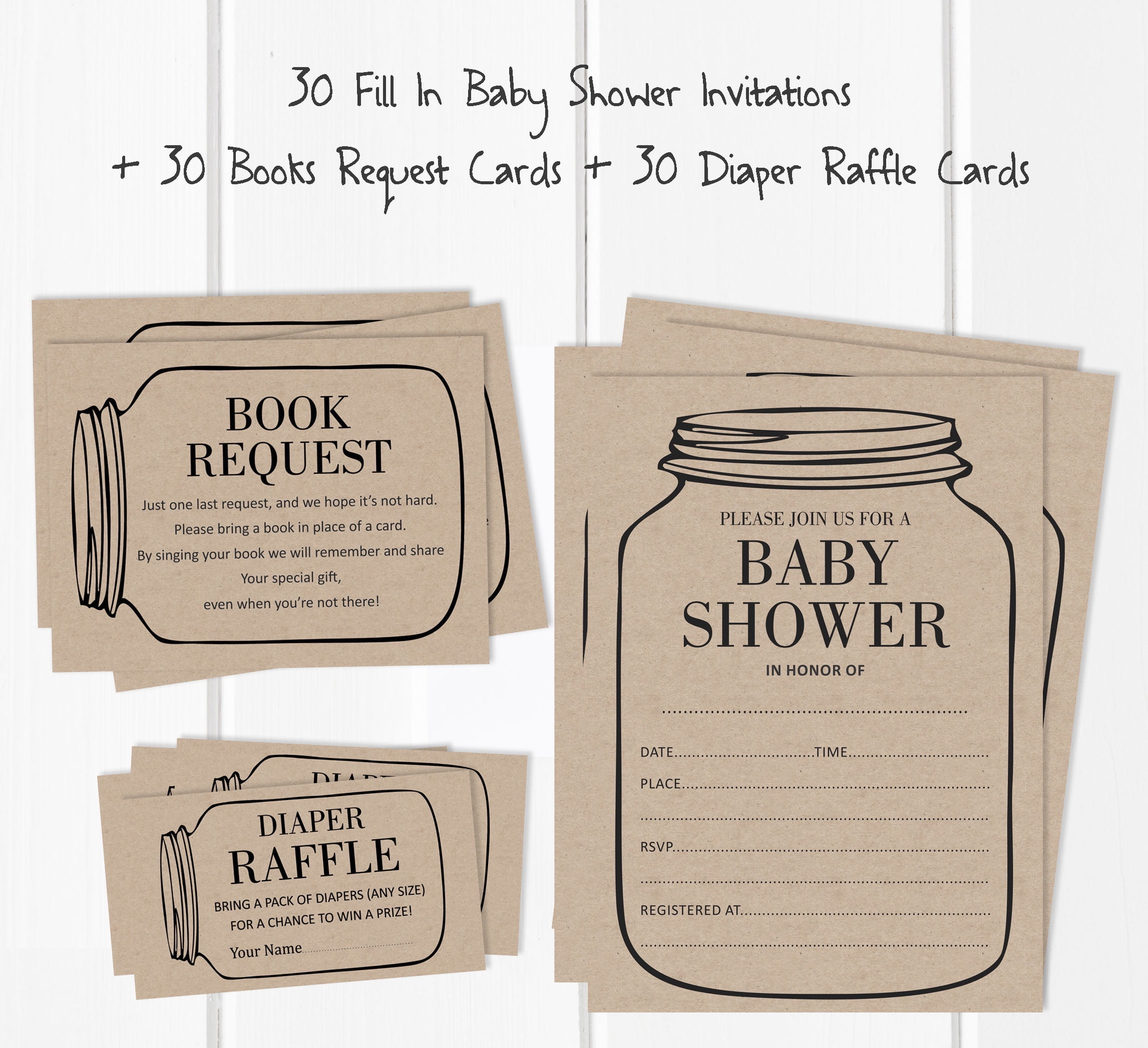 Inkdotpot Set Of 30Gender Neutral Rustic Baby Shower Invitations-Diaper Raffle Tickets And Baby Shower Book Request Cards Mason Jar Invites Its A Boy Its A Girl
