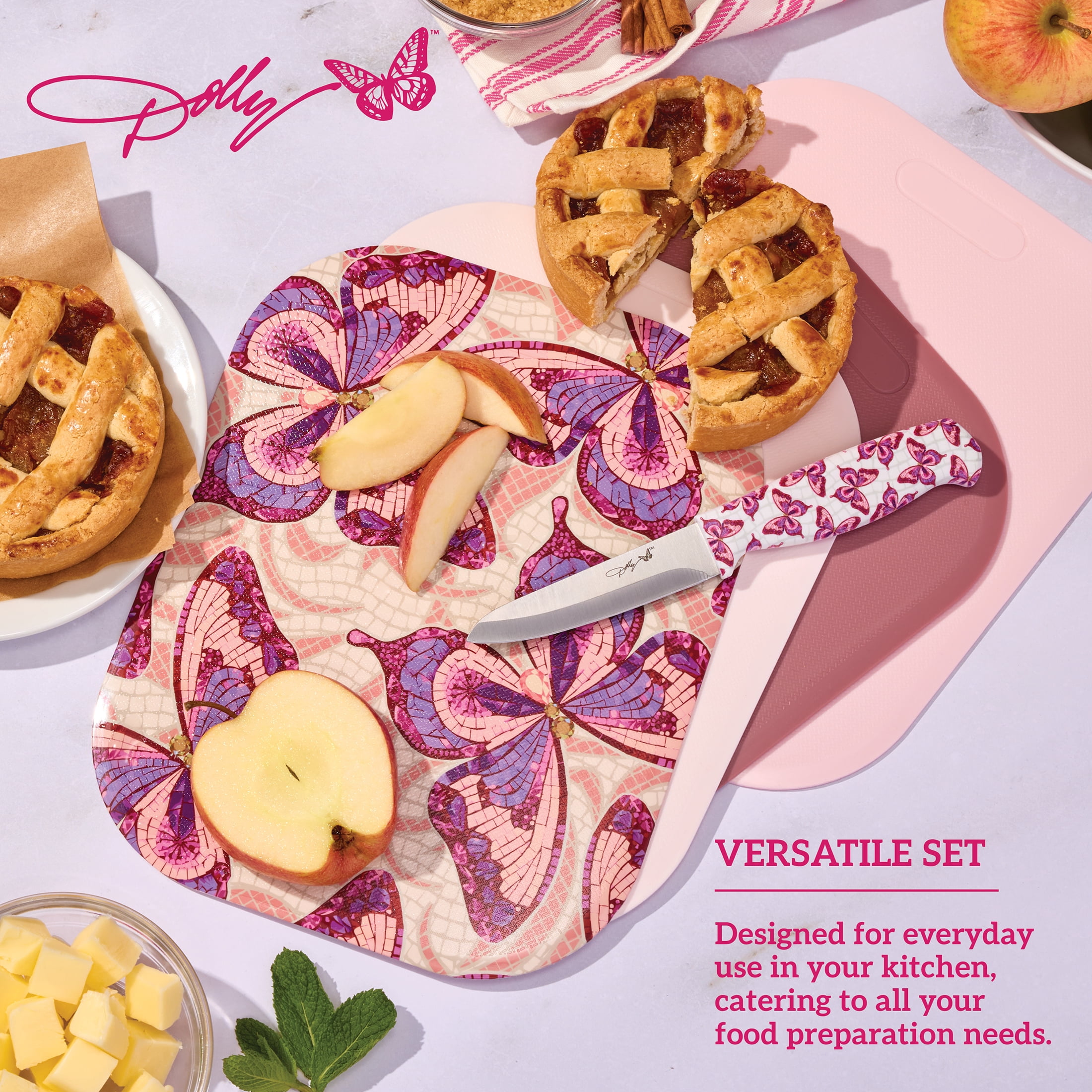 Dolly Parton Plastic 4-Piece Cutting Mat Set in Assorted Colors for Food Prep