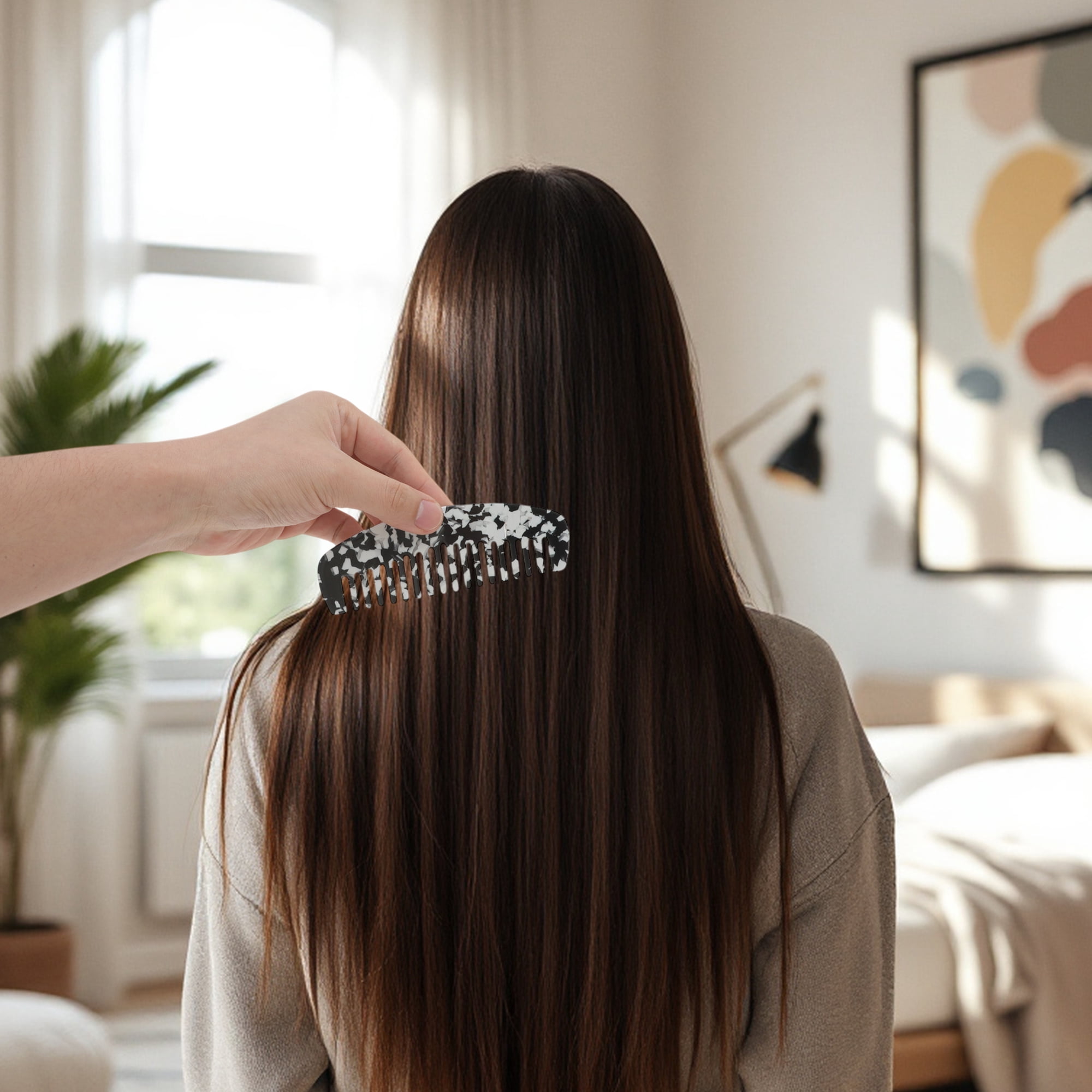 Unique Bargains 1 Pc Marble Hair Comb Designed for Making hair Smooth Black and White