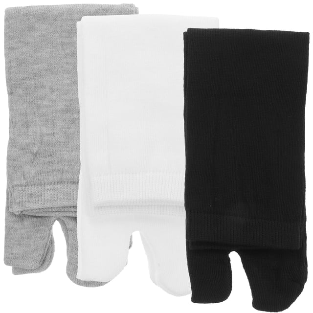3 pares de calcetines elásticos de poliéster y algodón con puntera tabi para mujer (negro, blanco y gris)
