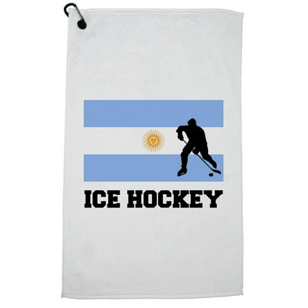 Hockey Silhouette - Argentina Olympic - Ice Hockey - Flag - Silhouette Golf Towel with Carabiner Clip