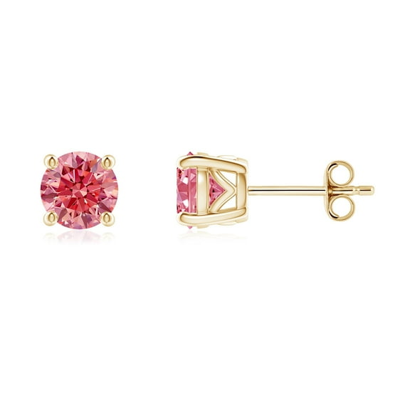 ANGARA IGI Certified Lab Grown 1 Ct Pink Diamond Stud Earrings for Women in 14K Yellow Gold (Size-5.1mm| Clarity-VS) | Anniversary, Jewelry Gift for Women | Lab-Grown Pink Diamond Earrings