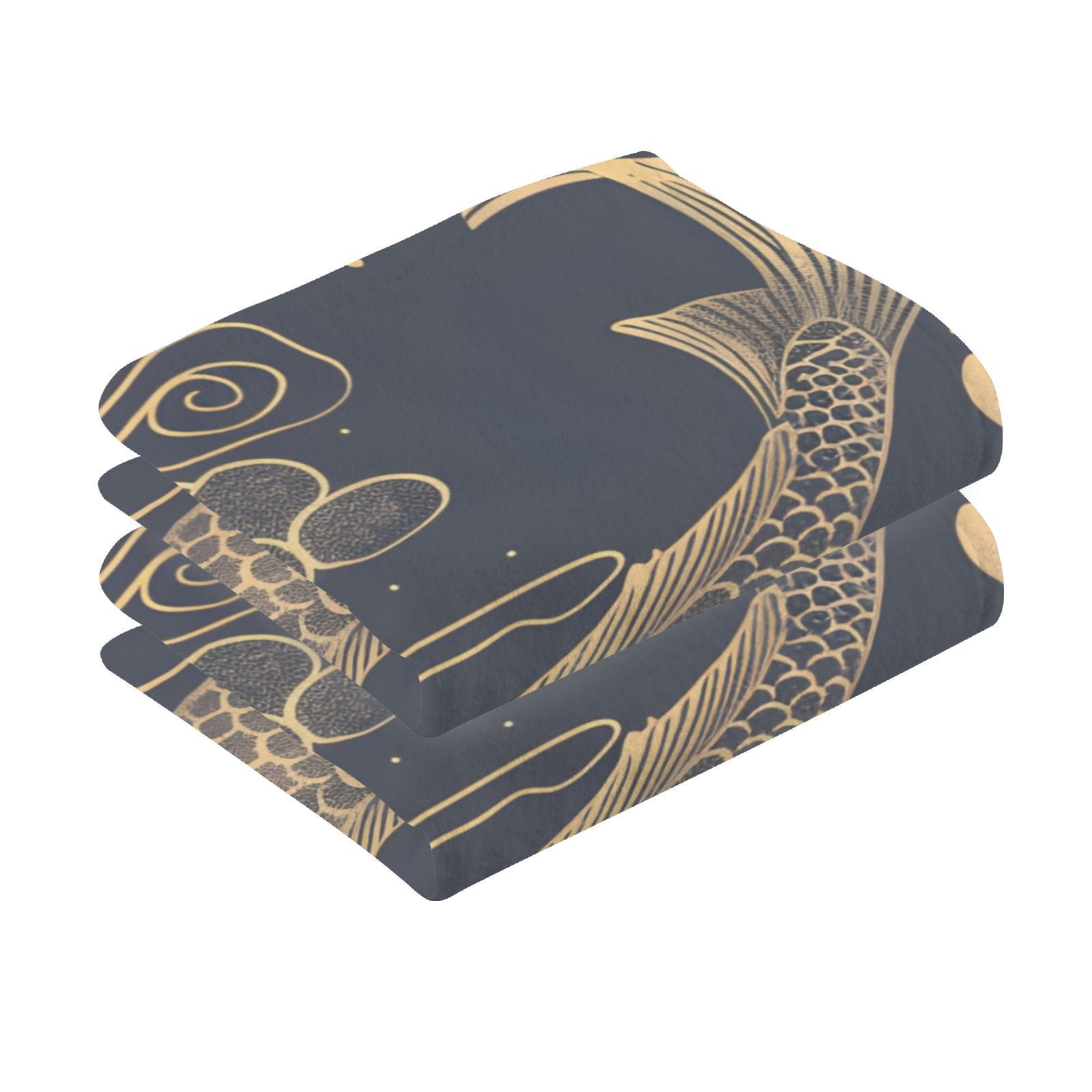 Gold Line Fish Hand Towels Cotton Bath Towels Large Face Towels Absorbent for Bathroom 2 Packs