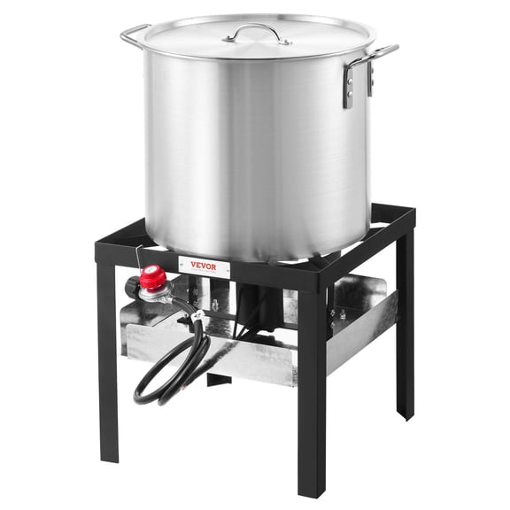 VEVOR 100 Qt Seafood Boiling Kit with Strainer, Outdoor Seafood Boil Pot and Basket, Cooking Set for Crab Crawfish Lobster Boiling, Aluminum Stockpot with 100,000 BTUs Propane Burner and Steamer Rack