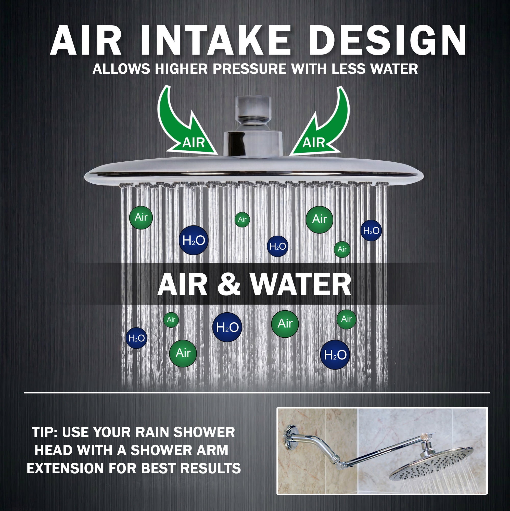 Aqua Elegante Waterfall Shower Head for High Flow Rain Showers - 1.8 GPM - Polished Chrome