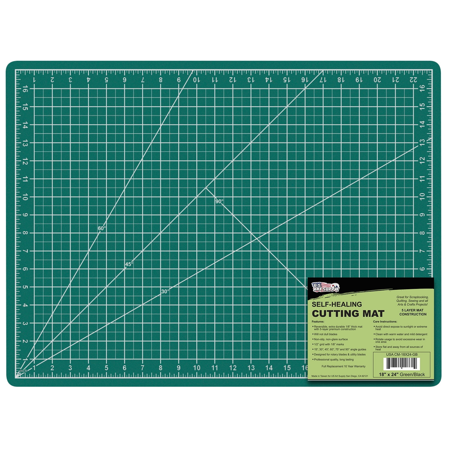 18" x 24" GREEN/BLACK Self Healing 5Ply Double Sided Durable PVC