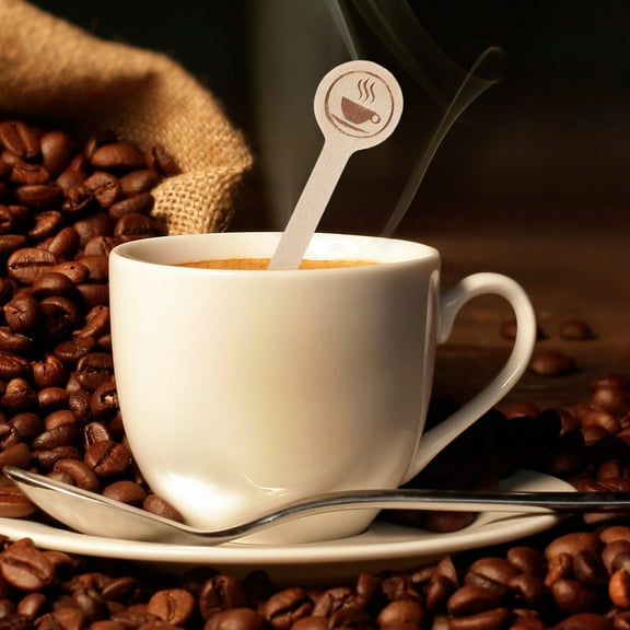 PENIKOKO 100Pcs Beige Tea Party Stirrer for Lounges Hot Chocolate Accessories 5.9*1.1*0.08In