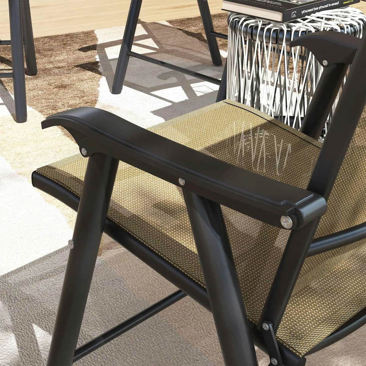 YYAo Folding Chair, Outdoor Lawn Chair,Set of 4 Outdoor Folding Chairs, Stackable Patio Dining Chairs with Armrests, Light Mixed Brown