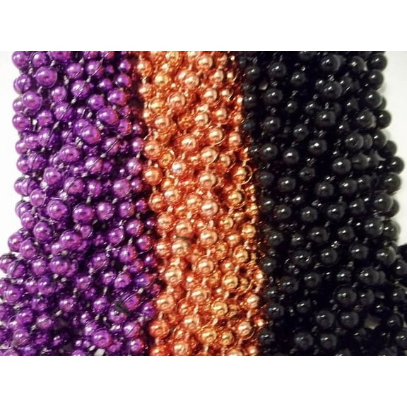 72 Purple Orange Black Halloween Mardi Gras Beads Necklaces Party Favors 6 Doz