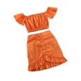 thumbnail image 3 of Bagilaanoe 2Pcs Toddler Baby Girls Summer Outfits Short Sleeve Off Shoulder Cropped Tops + Ruffle Skirt 1T 2T 3T 4T 5T 6T Kids Casual Skirt Set, 3 of 7