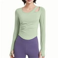 thumbnail image 2 of SwiftWear Women's Workout Top Long Sleeve Asymmetric Neck Yoga Shirt with Side Cutout, Breathable Fitness Tops & Activewear Green, 2 of 9