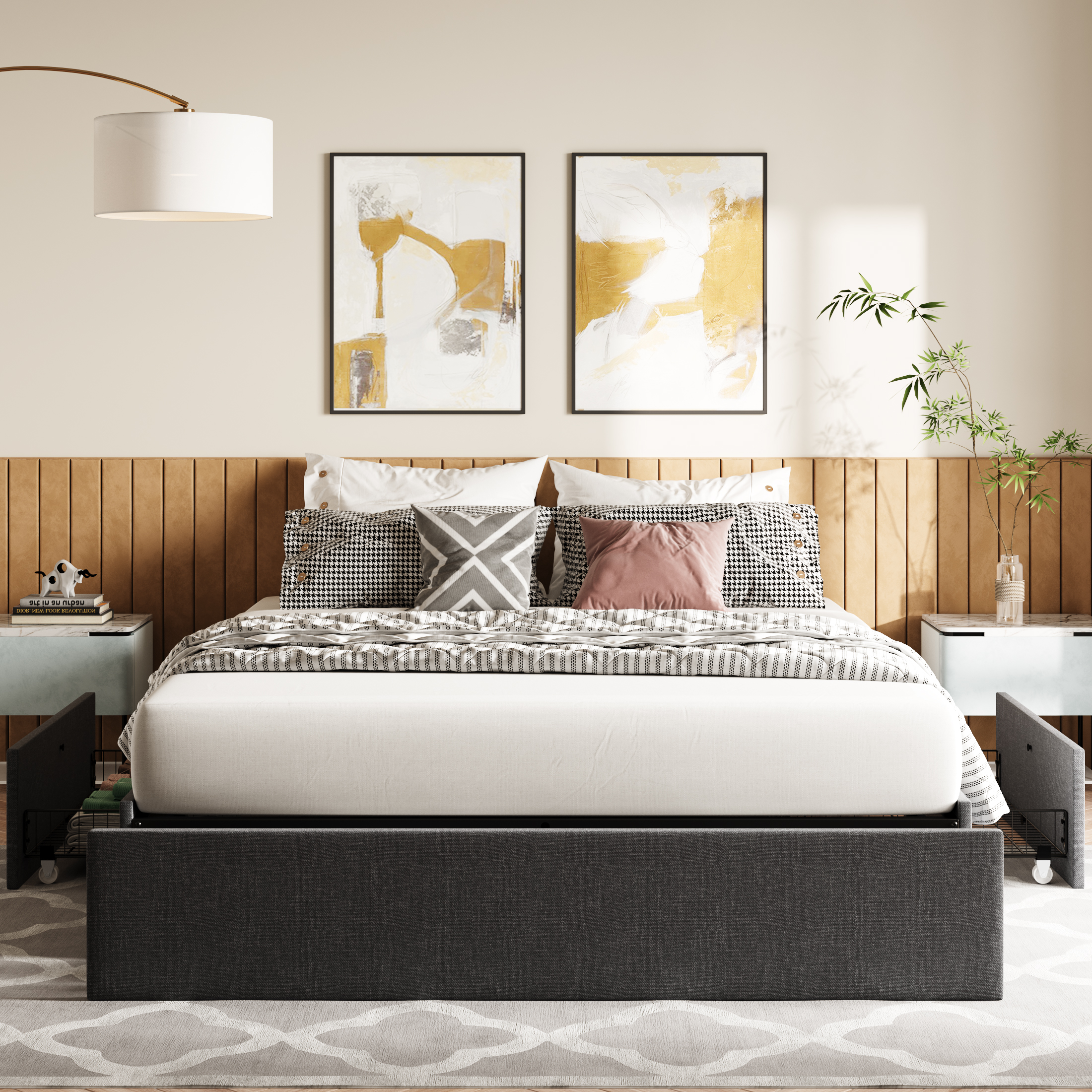 Amolife Full Size Bed Frame with Storage Drawers, Dark Grey photo 2
