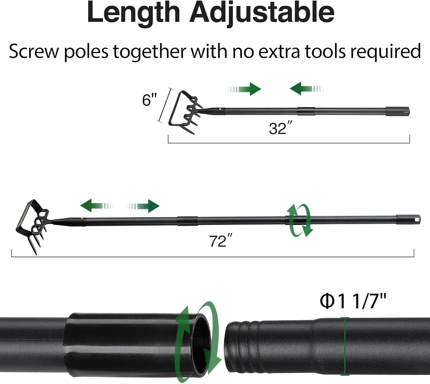 LCOKEIY Stirrup Hoe and Cultivator with Adjustable Handle 32-73inch, Heavy Duty Scuffle Garden Hoe Gardening Hand Tools