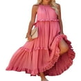 thumbnail image 1 of Femmes Été Robes Lâches Couleur Unie Col Carré Sans Manches Décontracté Robe d'Une Seule Pièce avec Ourlet à Volants pour Dames S / M / L, 1 of 7