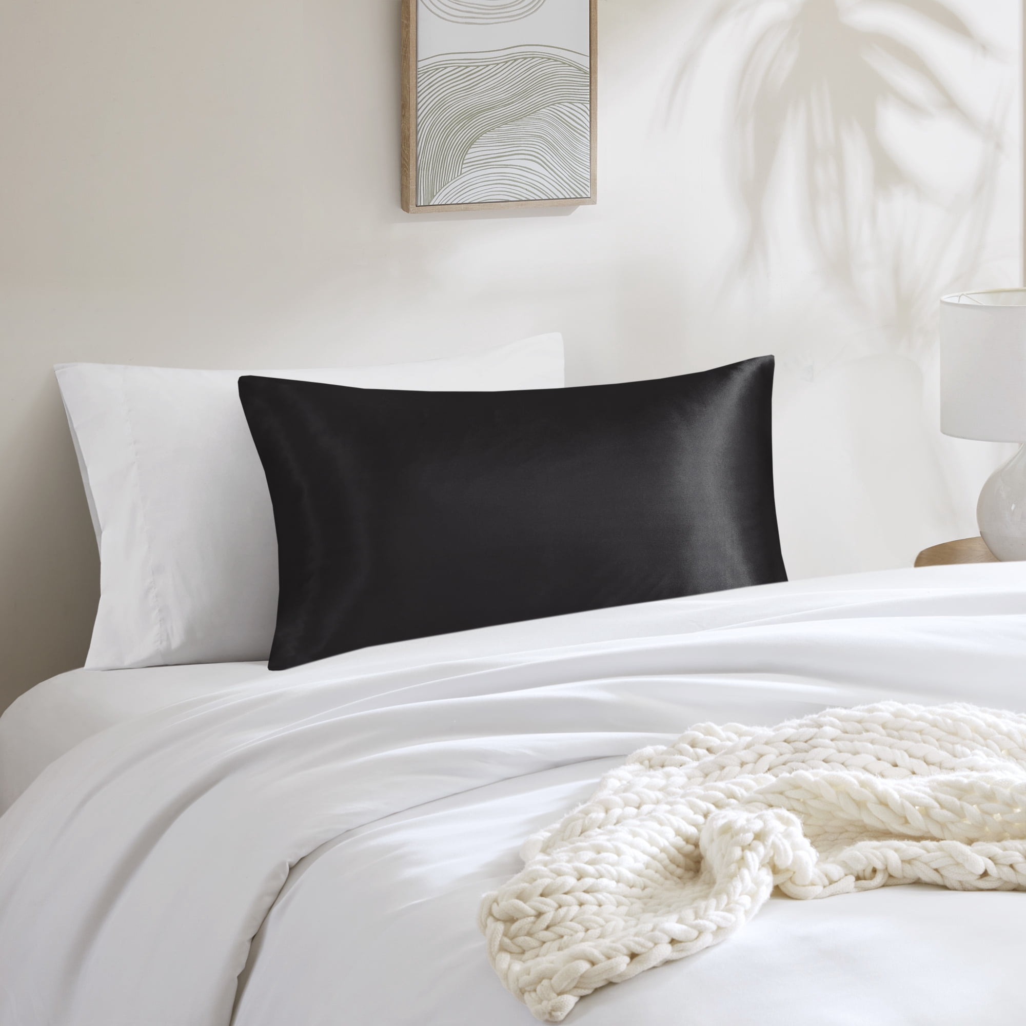 Mainstays Satin Body Pillowcase - Classic Black - Frizz Control & Cooling Comfort - 1 Pack