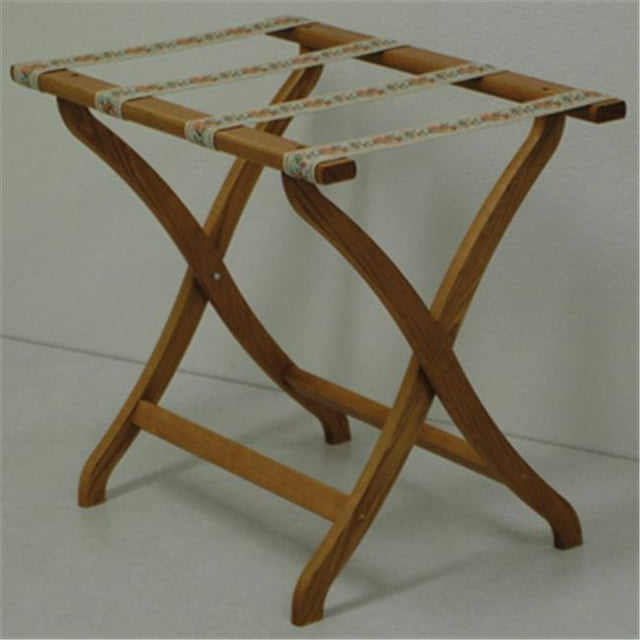 Wooden Mallet LR3-MOTAP Designer Curve Leg Luggage Rack in Medium Oak with Tapestry Webbing - 3.75 in.