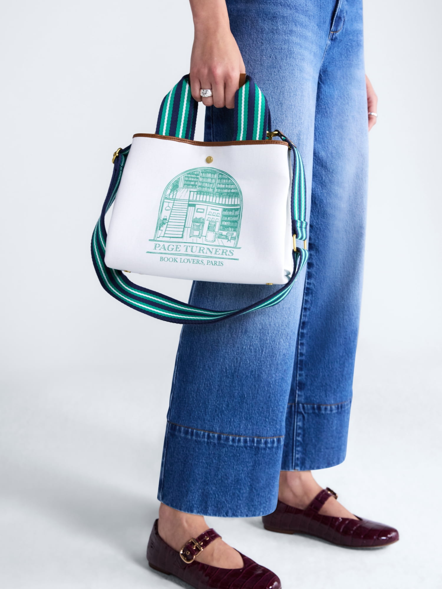 Free Assembly Women's Book Lovers Mini Tote Handbag, Natural